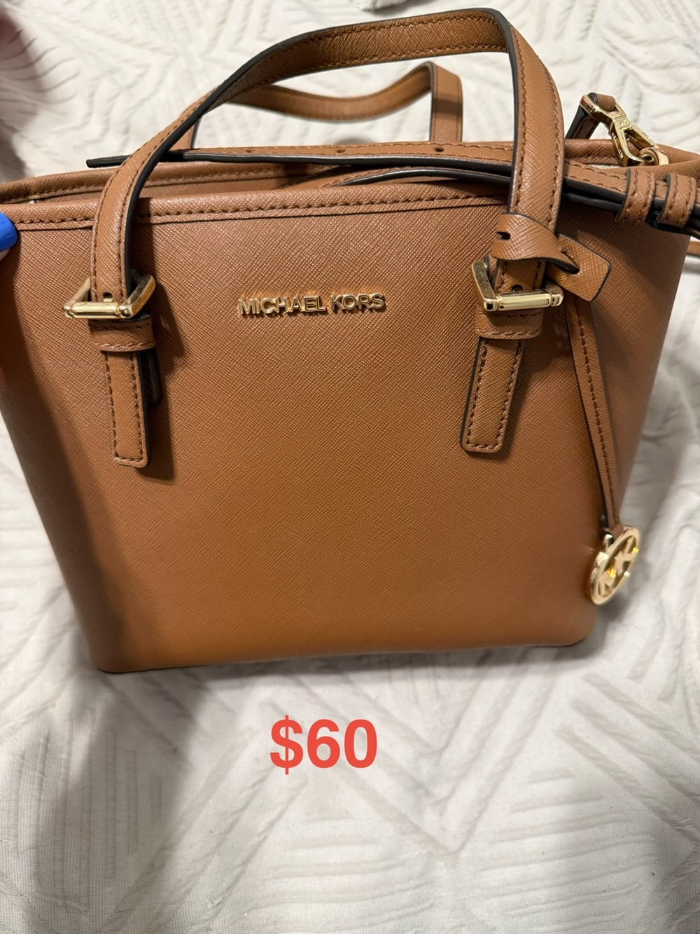 Michael Kors Brown Saffiano Leather Satchel with Gold Hardware